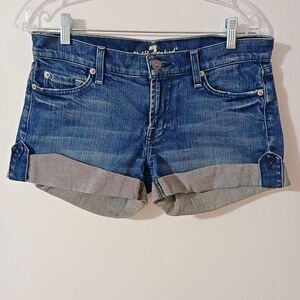 7 for all Mankind Women's Roll Cuff Denim Blue Jean Shorts Size 27